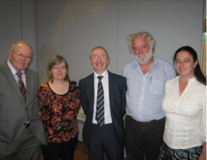 The new Prisoner Ombudsman for Northern Ireland Tom McGonigle (centre) is joined by (left to right): Bobby Smyth (Member of the Forum for Families of People in Prison), Linda Moore (University of Ulster), Dave Weir (Director of Services: Families & Children at NIACRO) and Una Convery (University of Ulster). 